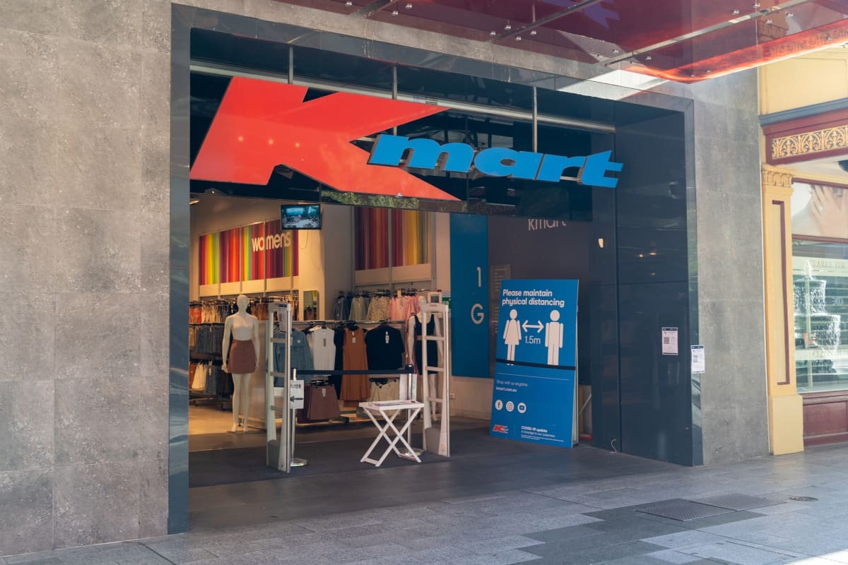 Adelaide, South Australia - 15 Feb 2021:
Australian national brand K-mart on Rundle Mall, Adelaide has placed a notice at its entrance to encourage the customers to maintain 1.5m socail distance while in-store.