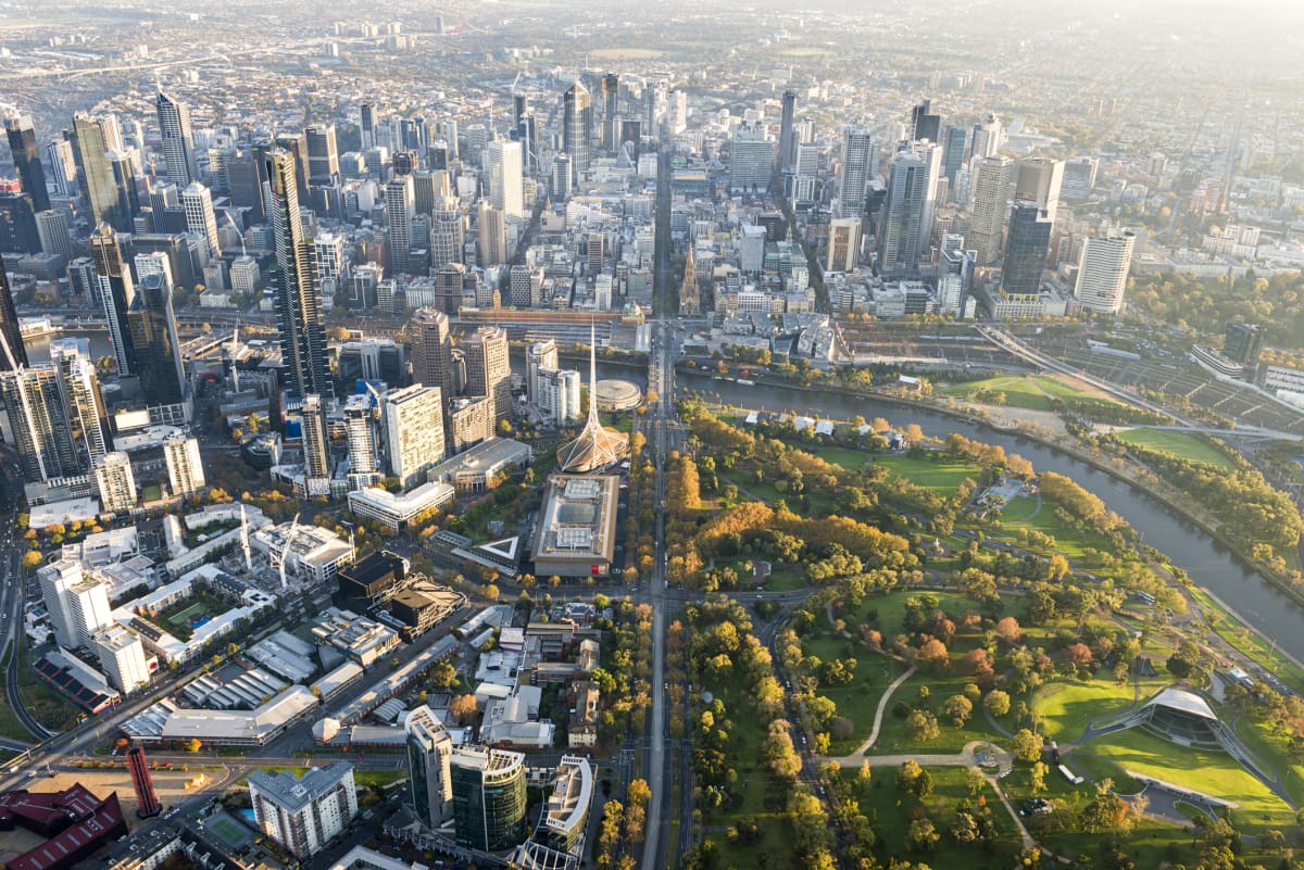Aerial view of Melbourne, Australia (morning).